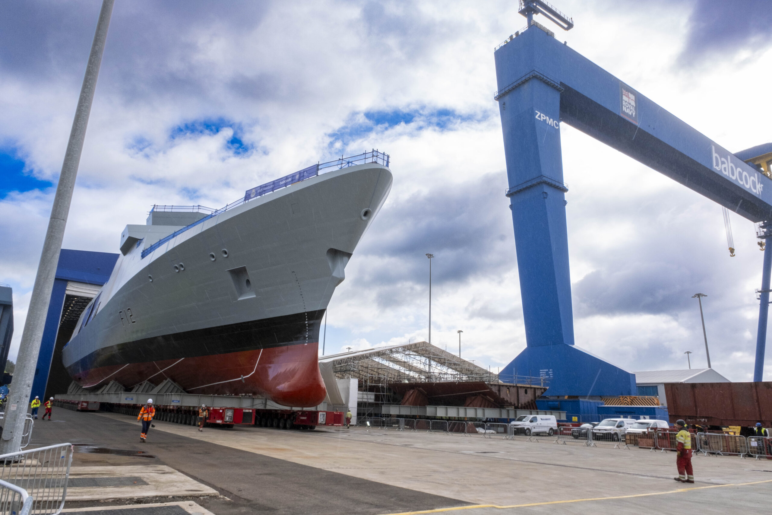 First Type 31 frigate HMS Venturer pictured rolling out of Babcock shed in Rosyth, Scotland